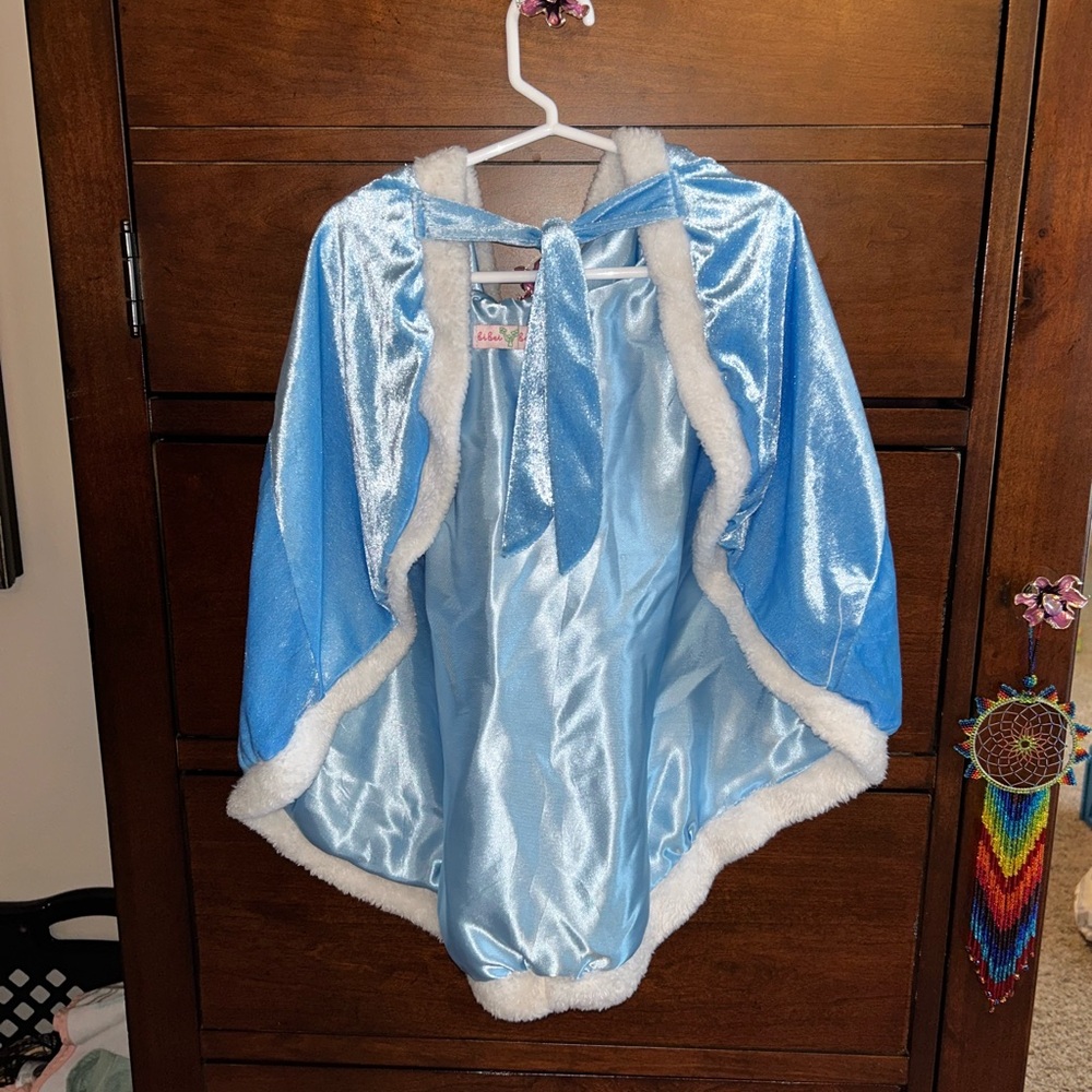 Girls Cinderella Satin Cape with White Trim